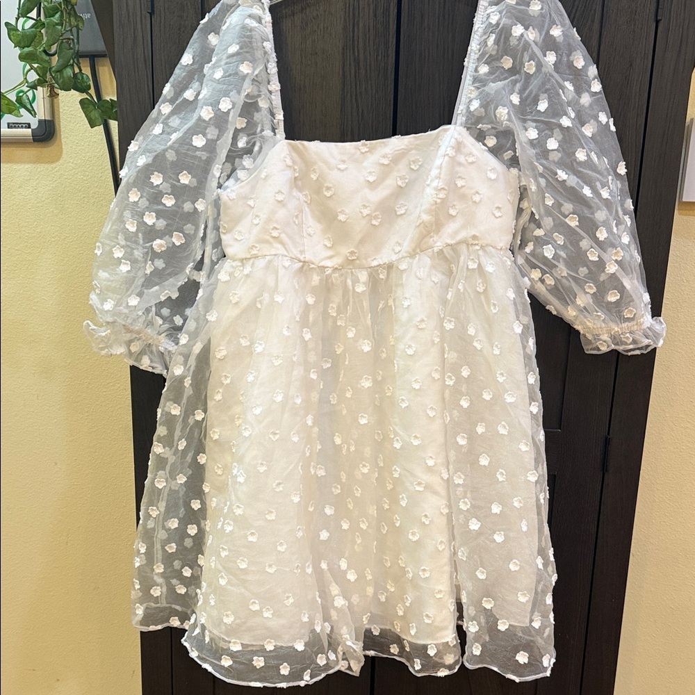 Lulu's White Swiss Dot Puff Sleeve Party Dress for Kids